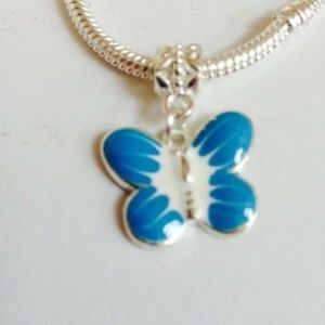 “BLUE  BUTTERFLY” Dangling Charm Bead For European Style Charm Bracelets